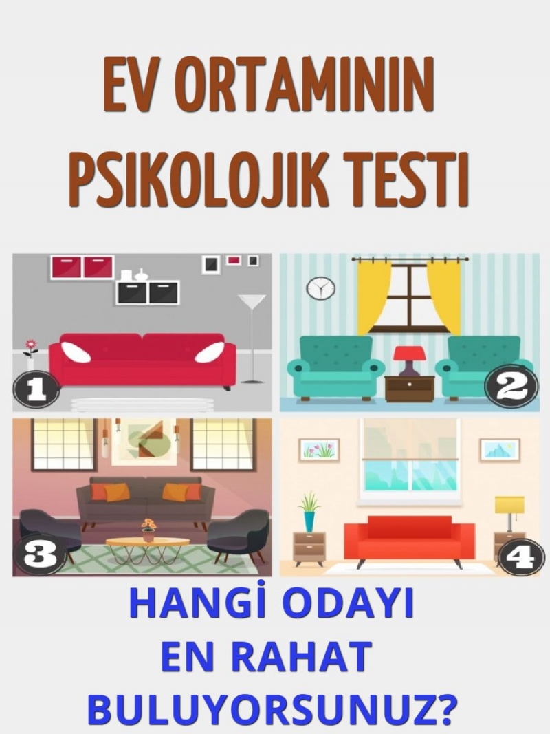 EV ORTAMININ PSIKOLOJIK TESTİ.  HANGI ODAYI EN RAHAT BULUYORSUNUZ?