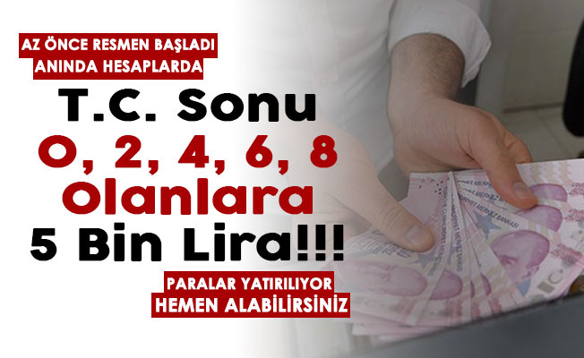 T.C. sonu 0, 2, 4, 6, 8 olanlara 5 bin TL veriliyor! Az önce başladı: Paralar anında hesaplara geçiyor