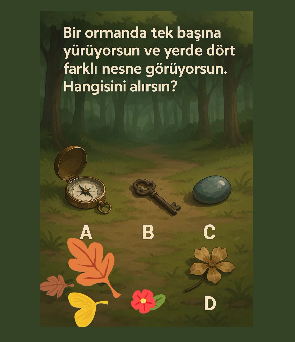 Bir Ormanda Tek Başına Yürüyorsun ve Yerde Dört Farklı Nesne Görüyorsun. Hangisini Alırsın?