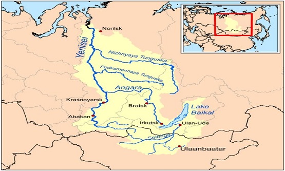 Река ангара на карте россии