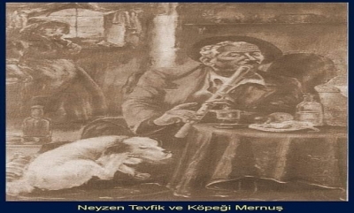 Neyzen Tevfik sokakta çökmüş yere yalınayak.